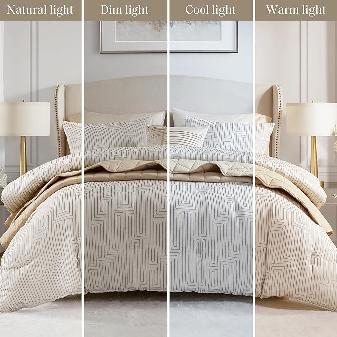 Madison Park Queen Comforter Set Jacquard Metallic Thread Comforters Queen Size Bed, All Season Comforter & Quilt Bedding Set Queen Size Comforter, Decor Pillows, Shams, Royce, Queen Ivory 5 Piece