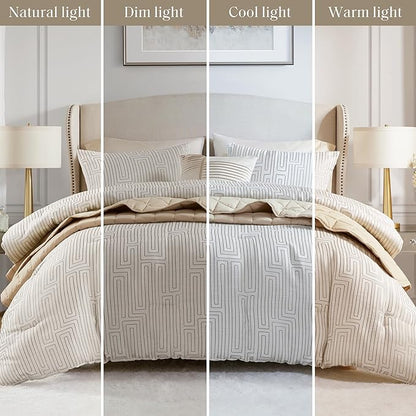 Madison Park Queen Comforter Set Jacquard Metallic Thread Comforters Queen Size Bed, All Season Comforter & Quilt Bedding Set Queen Size Comforter, Decor Pillows, Shams, Royce, Queen Ivory 5 Piece