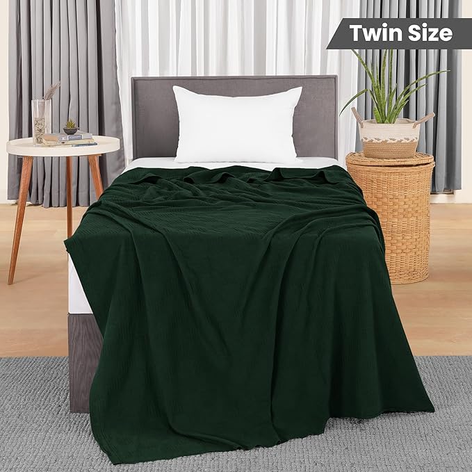 Utopia Bedding Forest Green 100% Cotton Blanket [Twin Size - 90x72 Inch] Lightweight, Soft and Breathable Thermal Blanket for All Seasons