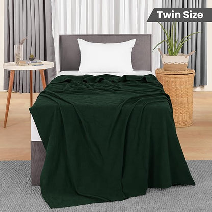 Utopia Bedding Forest Green 100% Cotton Blanket [Twin Size - 90x72 Inch] Lightweight, Soft and Breathable Thermal Blanket for All Seasons
