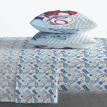 Jay Franco Kids Sheet Set with Fitted, Flat Sheets & Pillow Cover - Ultra-Soft Bedding with Pillowcase for Room Decor, Multi - Spidey & Friends, 4 Piece Queen