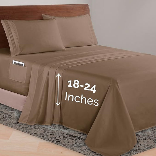 Elegant Comfort Luxurious 1500 Premium Hotel Quality Microfiber 4-Piece Sheet Set, 18-24 Inches Deep - Extra Deep Pocket Sheets - Ultra Soft 4PC Deep Pocket Sheets, Twin/Twin XL, Taupe