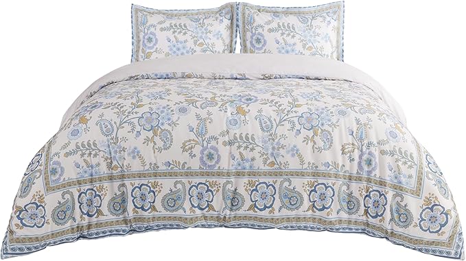 Bedsure Duvet Cover King Size - Reversible Paisley Scrolls Floral Duvet Cover Set with Zipper Closure, 3 Pieces Oat Milk Bedding Set with 8 Corner Ties and 2 Pillow Shams 20"x36"