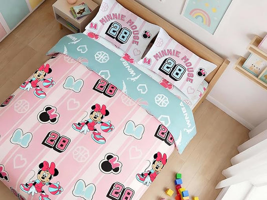 Northwest Disney Minnie Mouse Full Size Comforter Set, 5 Piece Reversible Design Ultra Soft Fade Resistant Microfiber Kids Bedding Set, Officially Licensed
