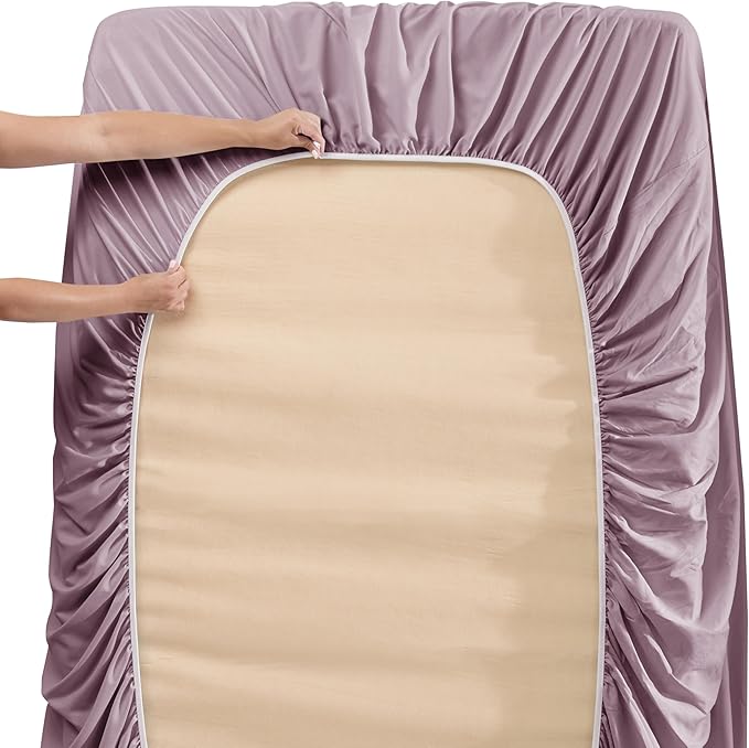 Nestl California King Size Sheet Set, 4 Piece Extra Deep Pocket (18-24 inches), Microfiber, Hotel Luxury, Soft, Breathable, Wrinkle-Free, Easy to Care, Dusty Purple