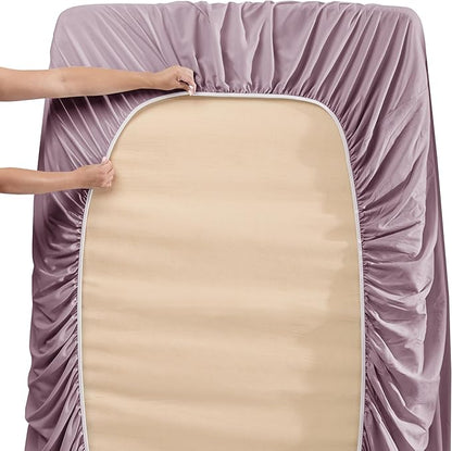 Nestl California King Size Sheet Set, 4 Piece Extra Deep Pocket (18-24 inches), Microfiber, Hotel Luxury, Soft, Breathable, Wrinkle-Free, Easy to Care, Dusty Purple