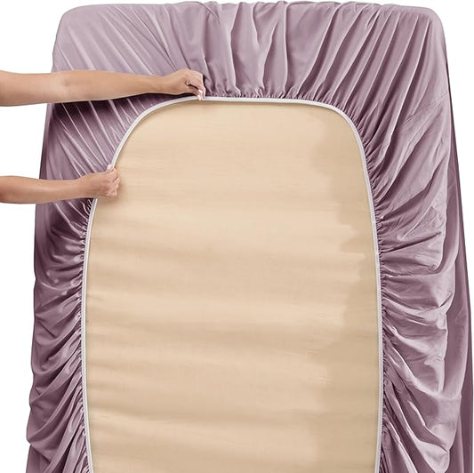 Nestl California King Size Sheet Set, 4 Piece Extra Deep Pocket (18-24 inches), Microfiber, Hotel Luxury, Soft, Breathable, Wrinkle-Free, Easy to Care, Dusty Purple