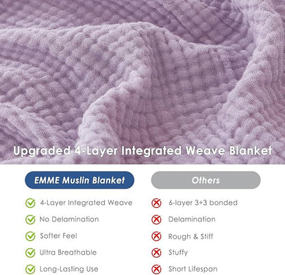 EMME Cotton Throw Blanket for Couch Soft Airy Muslin Bed Blankets Lightweight Breathable Blanket All Season Gauze Blanket, Lavender