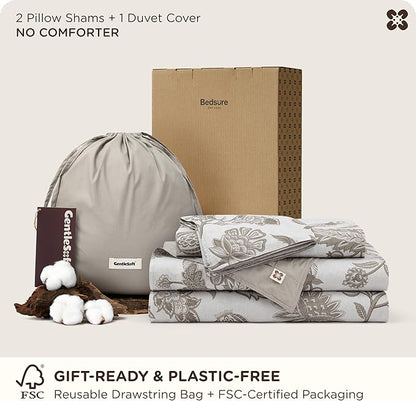 Bedsure Floral Duvet Cover King Size - 100% Cotton Reversible Entwined Vines Pattern Duvet Cover Set, 3 Pieces Soft & Breathable PureWoven Bedding Set with 2 Pillow Shams (Linen Vines, 104"x90")