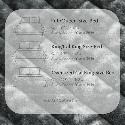 EVERGRACE Velvet Quilt Set King Size, Luxurious Soft Striped Channel Bedding Set, Lightweight Velvet Comforter for All Season, Oversized Bedspread Coverlet with 2 Matching Shams, Charcoal Gray