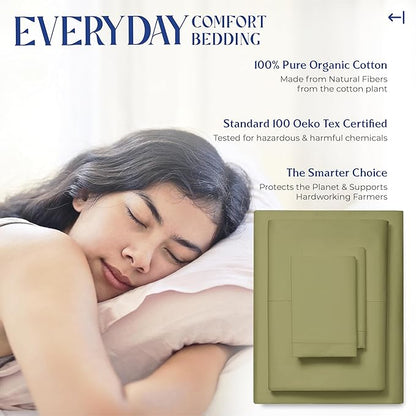 Mayfair Linen 100% Organic Cotton Sheets Twin XL Size - 3 PC Organic Cotton Percale Sheets Twin XL Set (Sage Green), Soft, Crisp, Cooling Bedsheets, 16" Deep Pocket Hotel Bedding - GOTS Certified