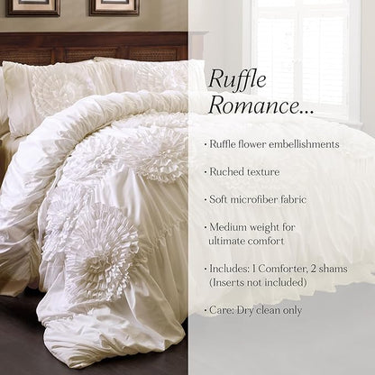 Lush Decor 3 Piece Serena Comforter Set, King, Ivory