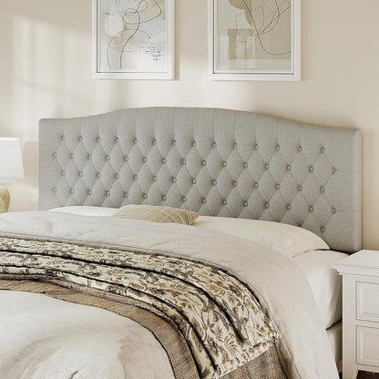 King Headboard Only, Linen Classic Tufted Design, Gray Linen | 2 installation options: 1.bed frame mount 2.wall mount (for adjustable bed), Classic hand-tufted headboard king size