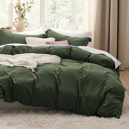 Bedsure Olive Green Duvet Cover King Size - 3 Pieces Prewashed Cotton-Like Polyester Extra Soft Bedding Set, Includes 1 Duvet Cover 104x90 Inches with Zipper Closure & 2 Pillow Shams, No Comforter