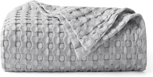 Bedsure Cooling Cotton Waffle Weave Blanket - Lightweight Breathable Blanket of Rayon Derived from Bamboo for Hot Sleepers, Luxury Throws for Bed, Couch and Sofa, Grey, 50x70 Inches