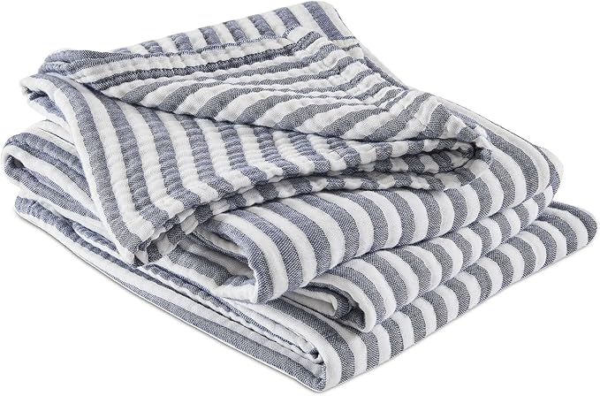 EMME Cotton Muslin Twin XL Blanket Breathable Gauze Soft Lightweight Adults Gifts for Women (Striped Navy, 66"x90")