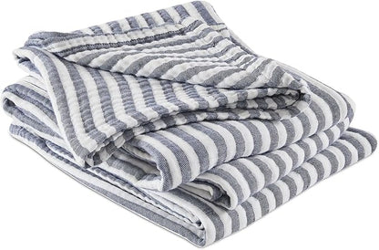 EMME Cotton Muslin King Blanket Bed Layering Bedspread Coverlet Breathable Gauze Soft Lightweight (Striped Navy, 108"x90")