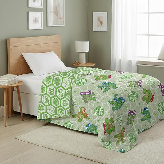 Northwest Nickelodeon Teenage Mutant Ninja Turtles Pizza Party Quilted Throw Blanket, Comfy Throw, Adults Boys Girls, Soft Lightweight Bedding for Bed, or Couch, 60 x 80 inches