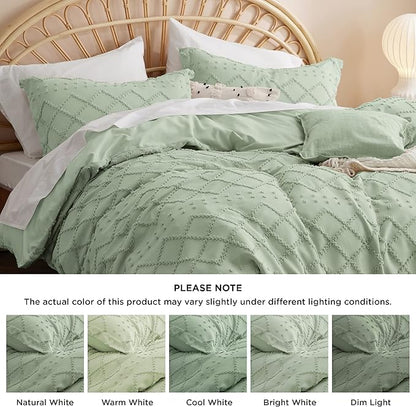 Bedsure Boho Duvet Cover King Size - Sage Green Breathable & Soft Boho Bedding, Machine Washable Comforter Cover for All Seasons, Includes 1 Duvet Cover 104"x90" with 2 Pillow Shams & Zipper Closure