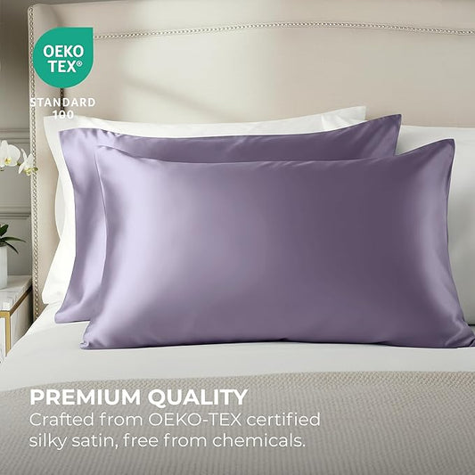 Satin Pillowcase 2 Pack - King Size (20"x40", Lavender) - Silky Pillow Cases for Hair and Skin - Satin Pillow Covers with Envelope Closure - Extra Soft Premium Microfiber
