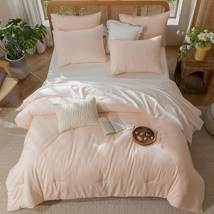 King Size Comforter Pink - Waffle Checkered Bedding, Textured Thermal Breathable Design for All Seasons, Ultra-Soft Combo for Year-Round Comfort