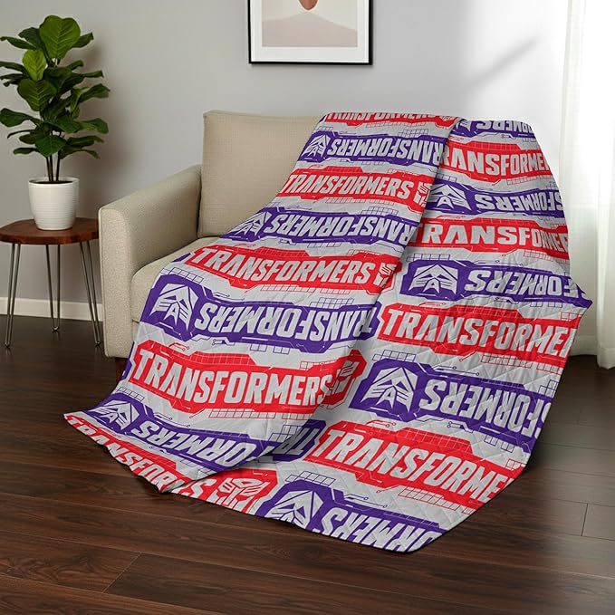 Northwest Transformers Logo Quilted Blanket, Comfy Throw, Adults Boys Girls, Soft Lightweight Bedding for Bed, or Couch, 60 x 80 inches