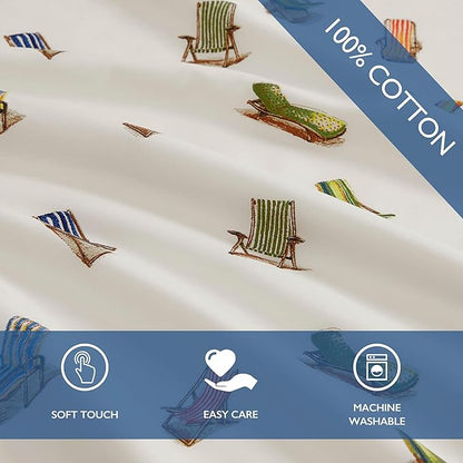 Tommy Bahama - Twin Sheet Set, Crisp & Cool Cotton Percale Bed Sheets, Deep Pockets, Coastal Bedding with Matching Fitted Sheet & Pillowcase (Beach Chairs Blue)