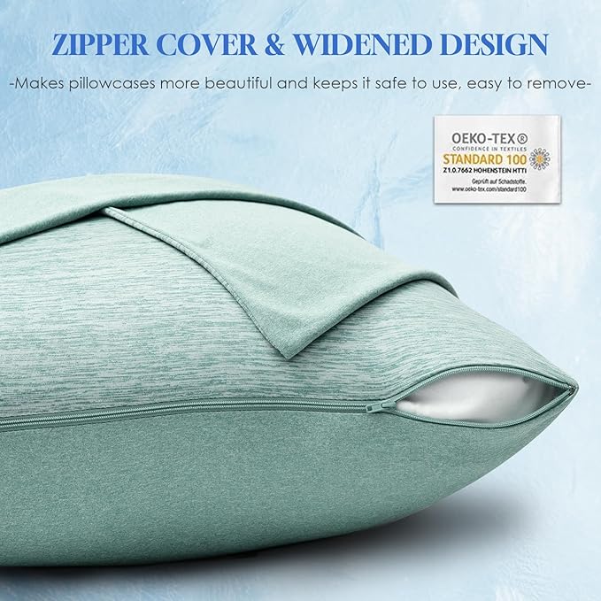 CHOSHOME Cooling Pillow Cases Zipper Pillow Covers Q-Max > 0.45 Zippered Pillowcases for Hot Sleepers, Soft, Breathable, Skin-Friendly, 2 Pack (King, 20"x36", Green)