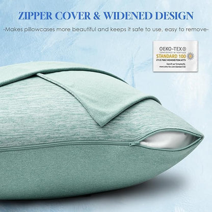 CHOSHOME Cooling Pillow Cases Zipper Pillow Covers Q-Max > 0.45 Zippered Pillowcases for Hot Sleepers, Soft, Breathable, Skin-Friendly, 2 Pack (King, 20"x36", Green)