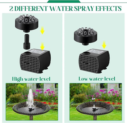 Bird Bath Fountains with 12 LED Lights, 24 Hour Working Fountain Pump with Light, Adjustable Watering Submersible Pump for Outdoor Water Garden, Pond(Cool White)