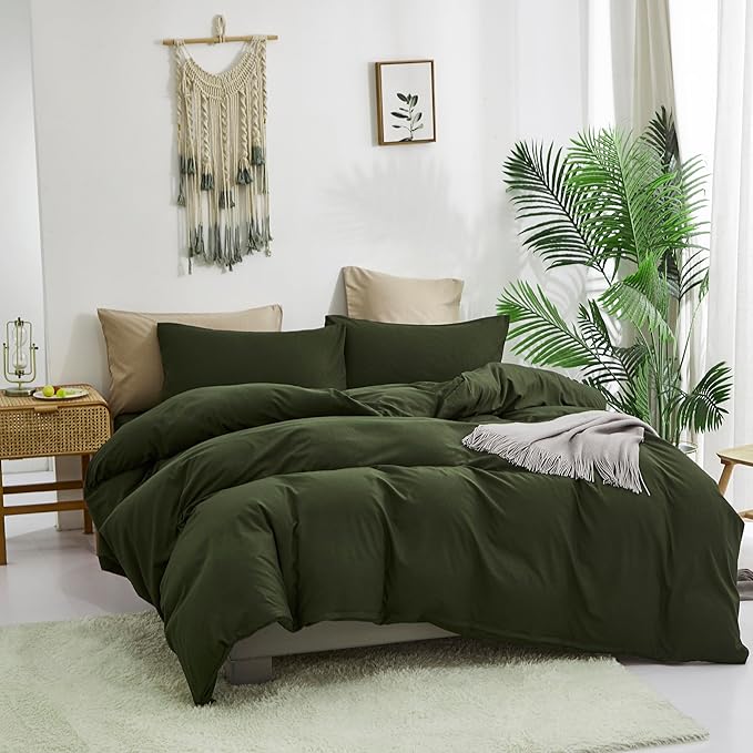 CLOTHKNOW Dark Green Twin/Twin XL Comforter Set 3Pcs Green Bedding Comforter Sets Boys Girls Comforter Soft Military Comforter with 2 x Pillow Cases