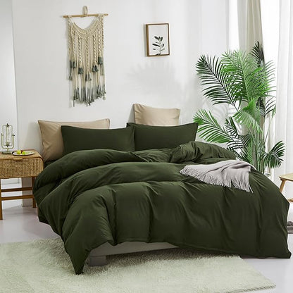 CLOTHKNOW Dark Green Twin/Twin XL Comforter Set 3Pcs Green Bedding Comforter Sets Boys Girls Comforter Soft Military Comforter with 2 x Pillow Cases
