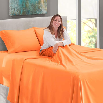 Nestl Twin Size Sheet Set, 4 Piece Extra Deep Pocket (18-24 inches), Microfiber, Hotel Luxury, Soft, Breathable, Wrinkle-Free, Easy to Care, Light Orange