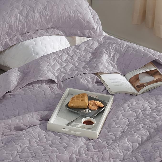 Bedsure Quilts Twin Size - Lightweight Bedspreads Twin Size with Basket Weave Pattern, Soft Quilt Bedding Set, Purple Comforter Set Coverlet for All Seasons with 1 Pillow Sham (68" x 86") | Skin-Friendly Soft, All-Season Comfort, Breathable, Lightweigh...
