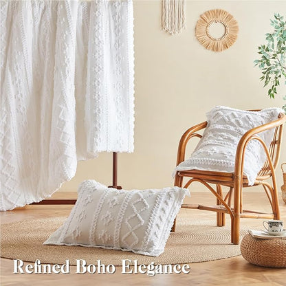 MR&HM California King Comforter Set White, 7 Pieces Tufted Boho Beddding Sets, Farmhouse Style Bed in a Bag with 1 Comforter, 2 Pillow Shams, 2 Pillowcases, 1 Flat Sheet, 1 Fitted Sheet
