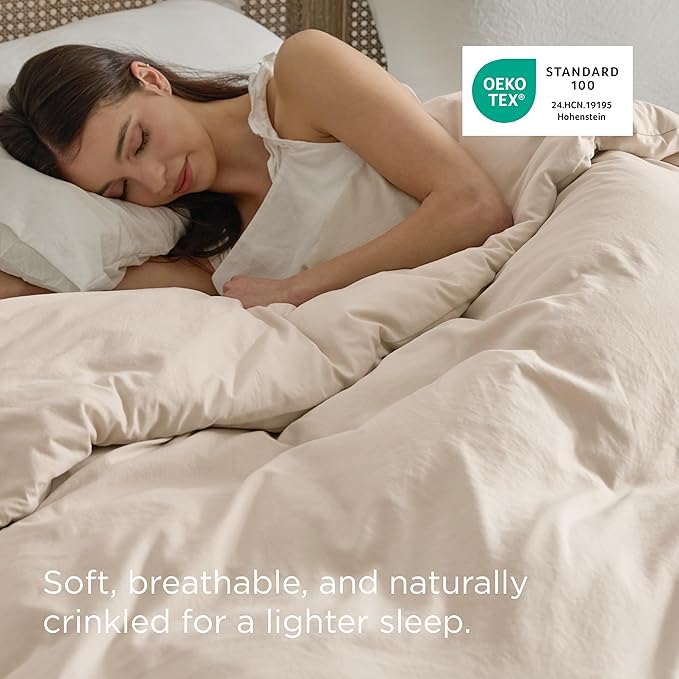 Bedsure Oat Milk Duvet Cover Queen Size Only - Prewashed Cotton-Like Polyester Extra Soft All Season Bedding, Includes 1 Duvet Cover 90x90 Inches with Zipper Closure, Comforter Not Included