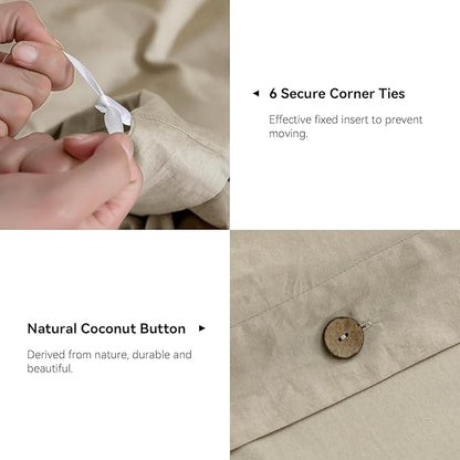 JELLYMONI Cotton Duvet Cover King Size - Linen Gray Comforter Cover with Button 100% Washed Cotton 3PCS Breathable Soft Solid Bedding Set Duvet Cover 104×90in & 2 Pillowcases (NO Comforter)