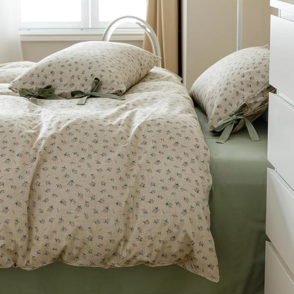 VM VOUGEMARKET Full Comforter Set-Green Comforter,Cute Floral Bedding Comforter Sets,3 Pieces,1 Soft Botanical Flowers Comforter with 2 Pillowcases-79 x90