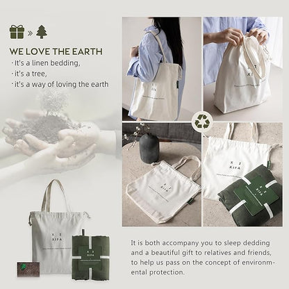 XZ XIFA Olive Green Linen Duvet Cover Full, 100% Washed French Flax Linen Bedding Set with Zipper Closure, Cooling & Textured Bed Sets for Hot Sleepers(1 Duvet Cover, 2 Pillowcases)