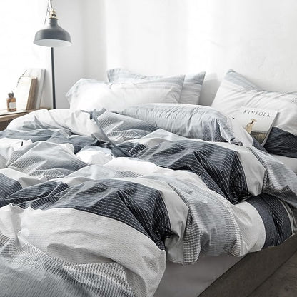 mixinni Gray Striped Comforter King Size Modern Geometric Comforter Set for Boys Men, 1 Geometric Comforter and 2 Pillow Shams, All Season-King Size