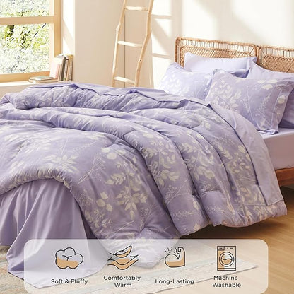 Bedsure Full Size Comforter Set - 7 Pieces Floral Lavender Soft Bedding Sets, Full Bed in a Bag with Botanical Flowers Comforter, Sheets, Pillowcases & Shams