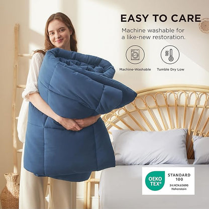 Bedsure Comforter Duvet Insert - Quilted Comforters Cal King Size, All Season Duvet, GentleSoft Down Alternative Bedding, with 8 Tabs, Gifts for Women/Men, Dark Slate Blue, Cal King 96x102Inche