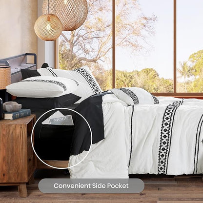 MaiRêve Embroidery Comforter Set, Boho Farmhouse Western Bedding Set, All Season Bed in A Bag Comforter Set with Sheets, Pillowcases & Shams, White Full 7 Pieces