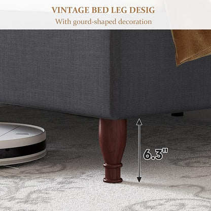 koorlian Full Size Upholstered Bed Frame with 51'' Tall Headboard, Grey | Reinforced Platform Bed, Easy Assembly, Soft Fabric, Sleigh Wingback, Solid Wood Retro Legs, Noise-Free, Classic & Simple