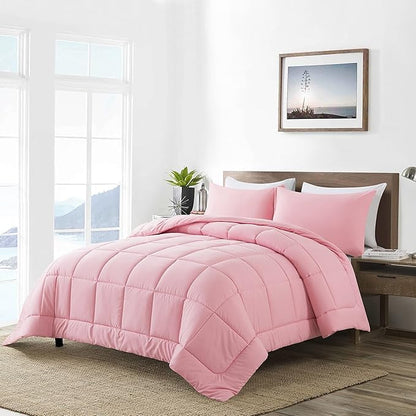 DOWNCOOL Full Size Comforter Sets -All Season Bedding Comforters Sets with 2 Pillow Cases -3 Pieces Bed Set Down Alternative Comforter Set -Pink Bedding Sets Full(82"x86")