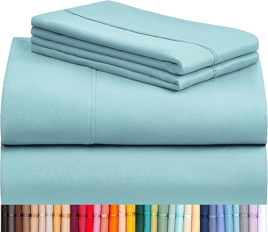 LuxClub 4 PC King Size Sheet Set Deep Pockets 18" Wrinkle Free Cooling Sheets Machine Washable Hotel Bedding Silky Soft - Aqua King