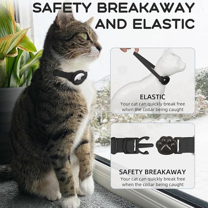 AirTag Cat Collars, Stretchy Collar with AirTag Holder and Bell | Breakaway - Ultra Design Elastic - GPS Tracking Collars - Adjustable Size for Cats & Puppies 7.5-12.5" - (Black)