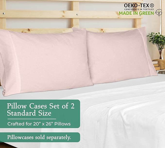 Royale Linens Standard Pillowcase Set of 2 - Bed Pillow Cover - 20"x26" - Pink Pillowcases - 1800 Brushed Microfiber, Wrinkle & Fade Resistant - Soft & Cozy- Standard Size Pillow Case (STD, Pink)