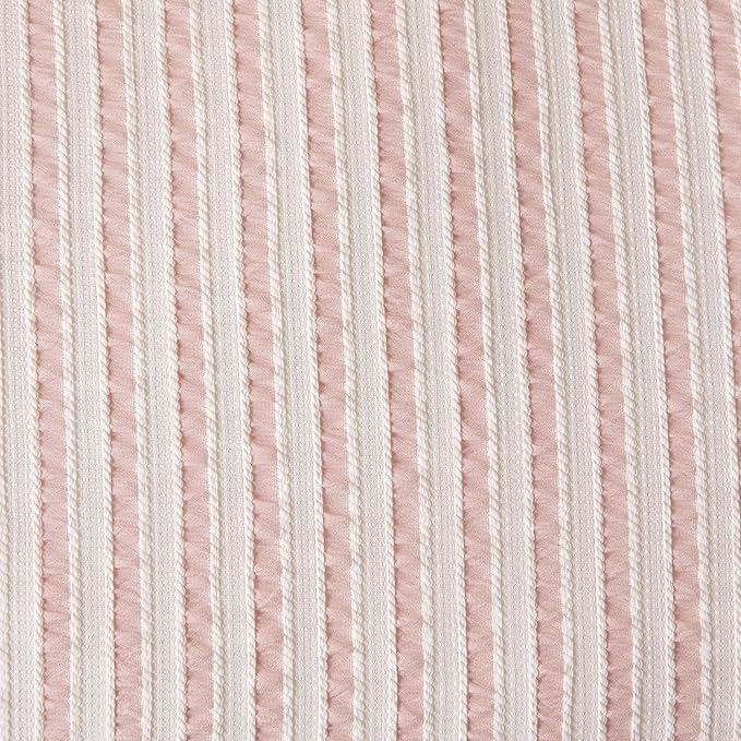 Comforter King Set Pink Striped Soft Luxury Washed Microfiber Jacquard 3 Pieces Bedding, White Pink Vertical Ticking Stripes Pattern Comforter with 2 Pillowcases Breathable Durable Comfy