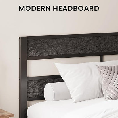 LIKIMIO King Bed Frame, with Headboard, Easy Assembly, Noise-Free, No Box Spring Needed, Heavy Strong Metal Support Frames, Charcoal Grey